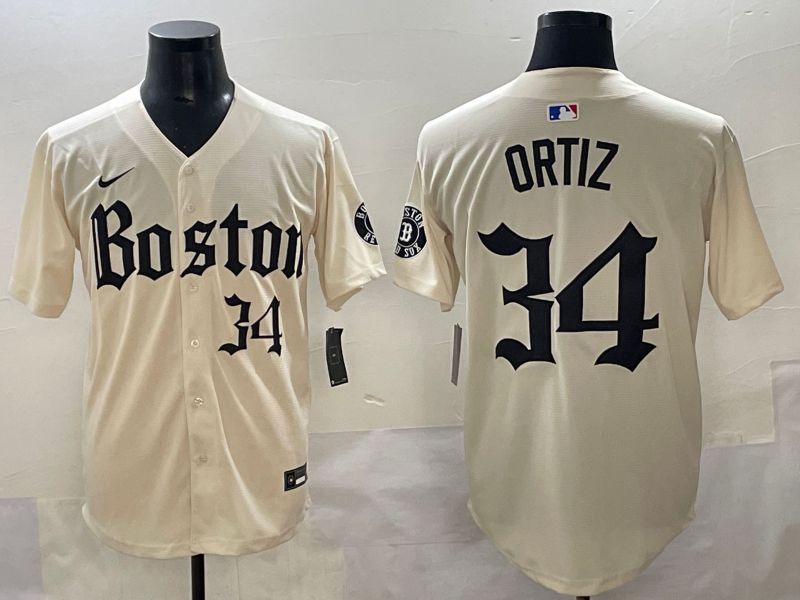 Men 2025 Boston Red Sox 34 Ortiz Cream Five generations Joint Name Nike MLB Jersey style 10